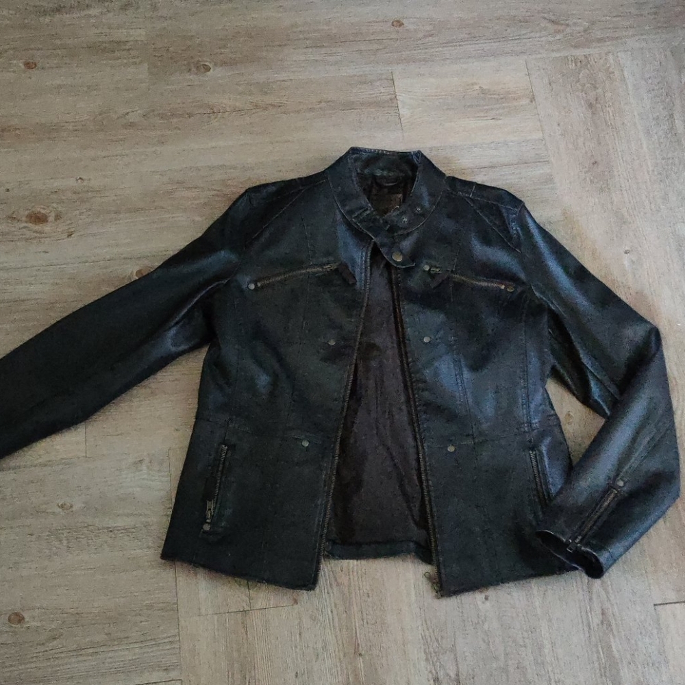 Black faux leather bomber size L